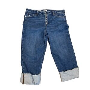 AVA & VIV Women's High Rise Button Fly Cropped Wide Leg Jeans Blue Size 22